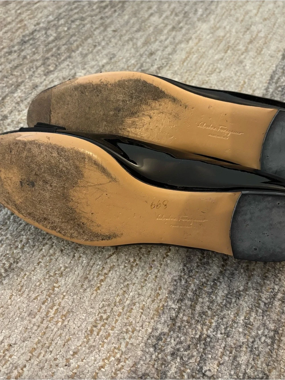 Salvatore Ferragamo Black Patent Leather Vara Bow Flats